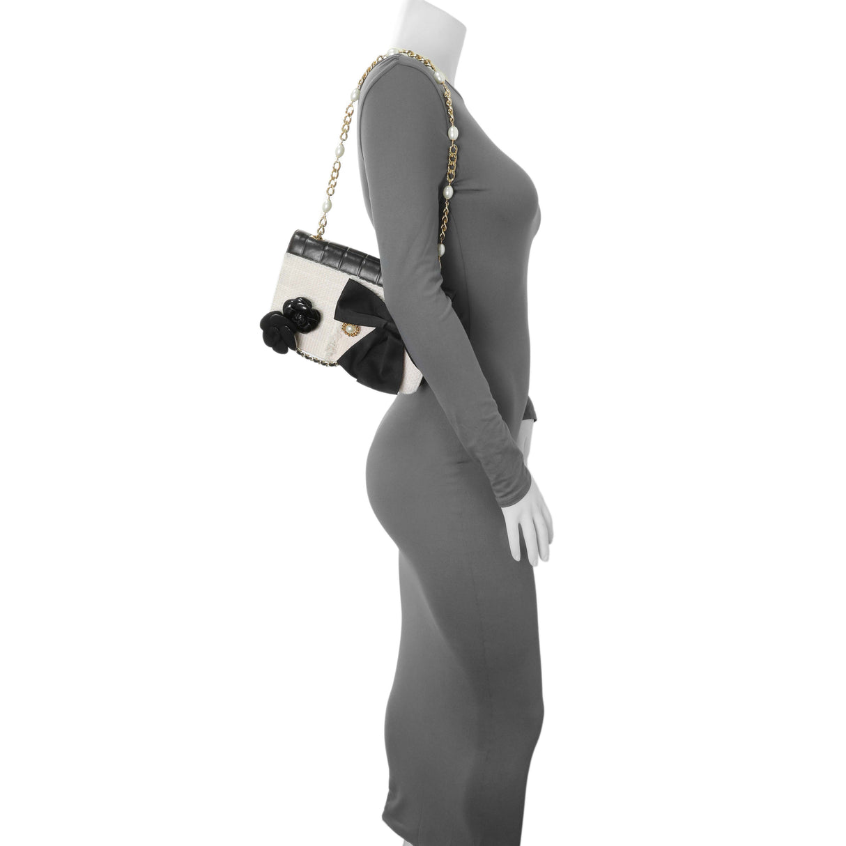 Chanel Tweed Lambskin Camellia Pearl Chain Flap Handbags Chanel