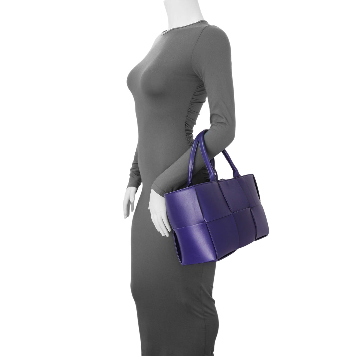 Bottega Veneta Purple Calfskin Maxi Intrecciato Small Arco Tote Handbags Bottega Veneta