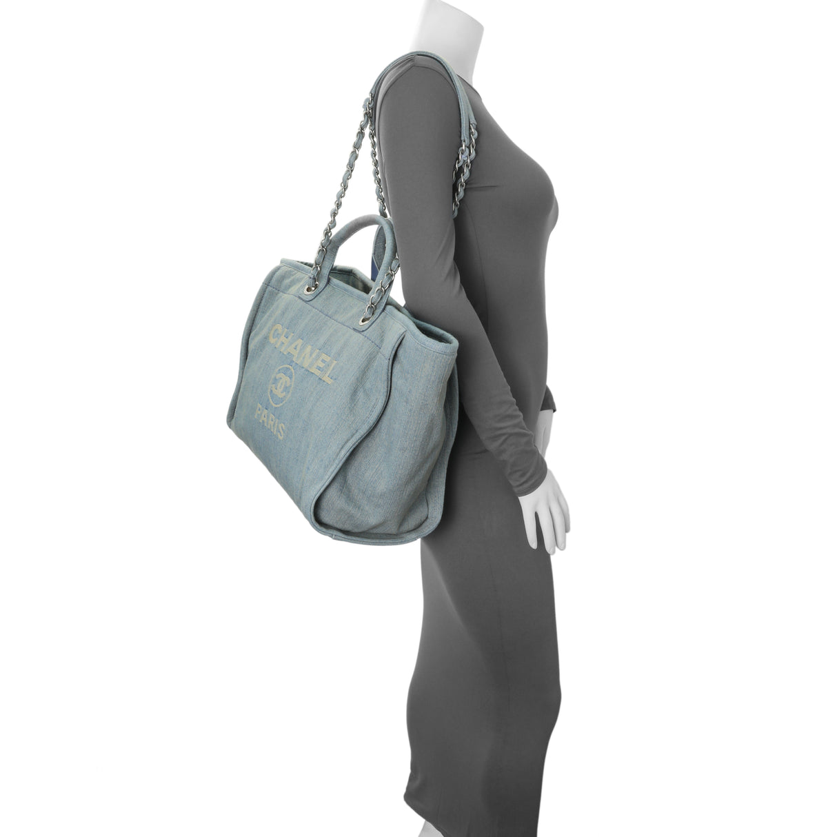 Chanel Blue Denim Medium Deauville Tote Handbags Chanel