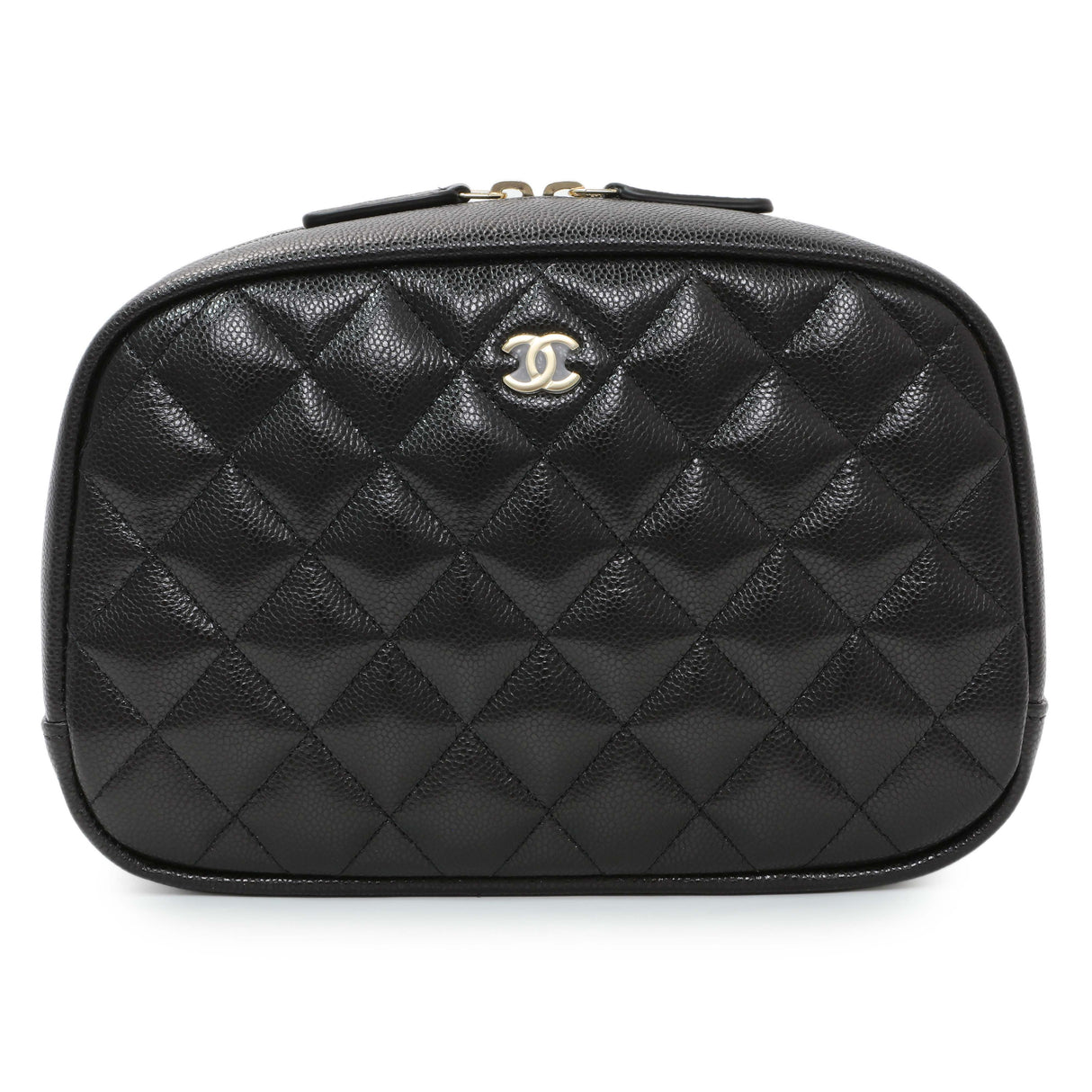 Chanel Black Caviar Quilted Medium Curvy Pouch Cosmetic Case Accessories Chanel