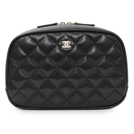 Chanel Black Caviar Quilted Medium Curvy Pouch Cosmetic Case Accessories Chanel