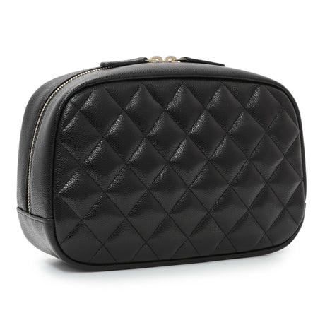 Chanel Black Caviar Quilted Medium Curvy Pouch Cosmetic Case Accessories Chanel