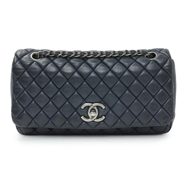 Chanel Blue Iridescent Calfskin Bubble Flap Handbags Chanel