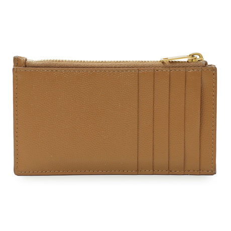 Saint Laurent Brown Grain De Poudre Matelasse Chevron Monogram Fragments Zippered Card Case