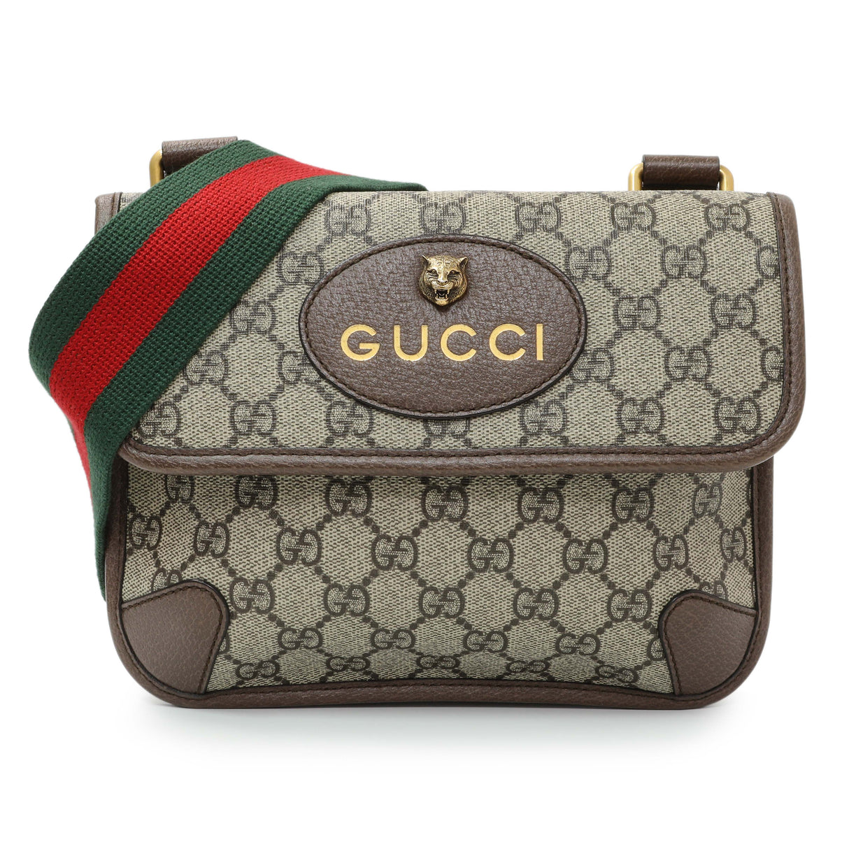 Gucci GG Supreme Monogram Web Small Neo Vintage Double Flap Messenger Bag Handbags Gucci
