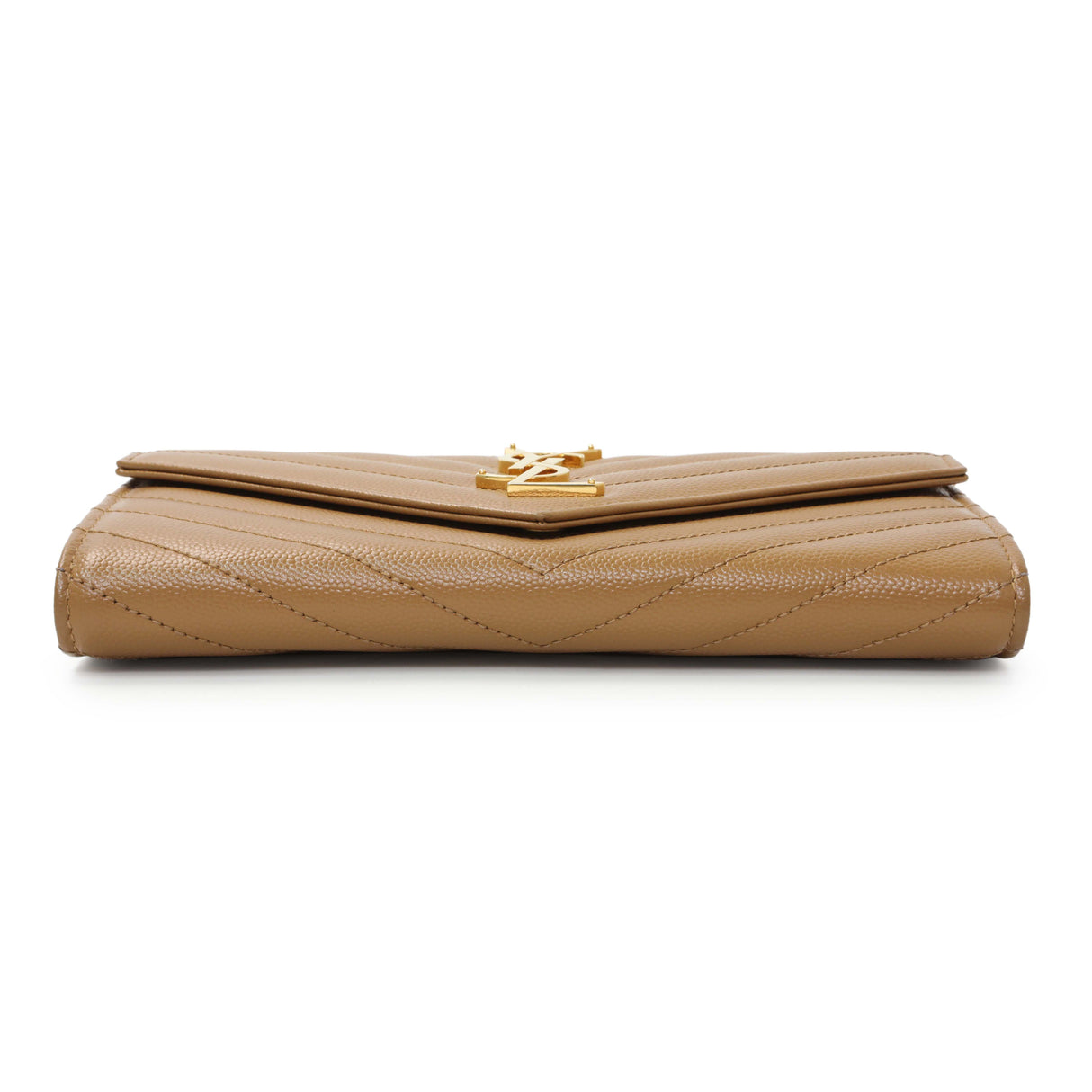 Saint Laurent Brown Grain De Poudre Matelasse Chevron Monogram Flap Wallet Accessories Saint Laurent