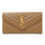 Saint Laurent Brown Grain De Poudre Matelasse Chevron Monogram Flap Wallet Accessories Saint Laurent