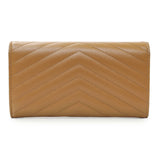 Saint Laurent Brown Grain De Poudre Matelasse Chevron Monogram Flap Wallet Accessories Saint Laurent