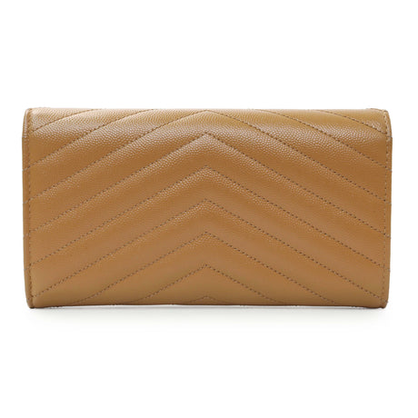 Saint Laurent Brown Grain De Poudre Matelasse Chevron Monogram Flap Wallet Accessories Saint Laurent