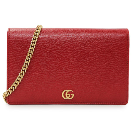 Gucci Hibiscus Red Dollar Calfskin Mini GG Marmont Chain Wallet Handbags Gucci