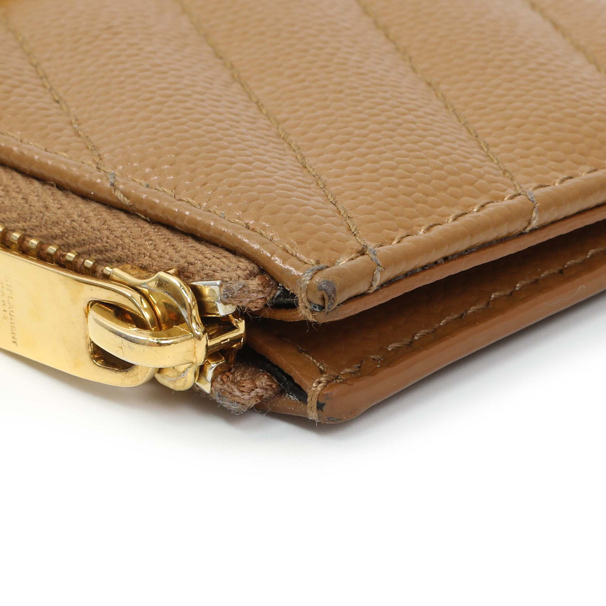 Saint Laurent Brown Grain De Poudre Matelasse Chevron Monogram Fragments Zippered Card Case Accessories Saint Laurent