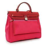 Hermes Rose Mexico Rouge Piment Toile Militaire Vache Hunter Laque Herbag Zip Retourne 31 PM Handbags Hermes