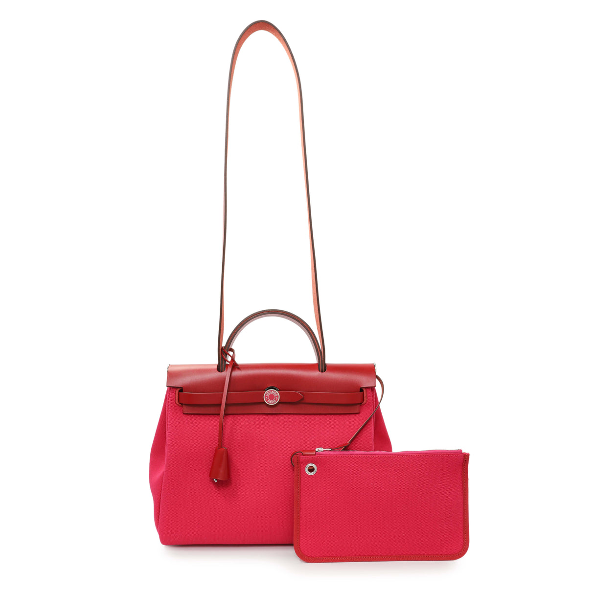 Hermes Rose Mexico Rouge Piment Toile Militaire Vache Hunter Laque Herbag Zip Retourne 31 PM Handbags Hermes