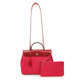 Hermes Rose Mexico Rouge Piment Toile Militaire Vache Hunter Laque Herbag Zip Retourne 31 PM Handbags Hermes