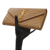 Saint Laurent Brown Grain De Poudre Matelasse Chevron Monogram Flap Wallet Accessories Saint Laurent