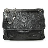 Saint Laurent Black Crinkled Calfskin Matelasse Monogram Large Niki Chain Satchel Handbags Saint Laurent