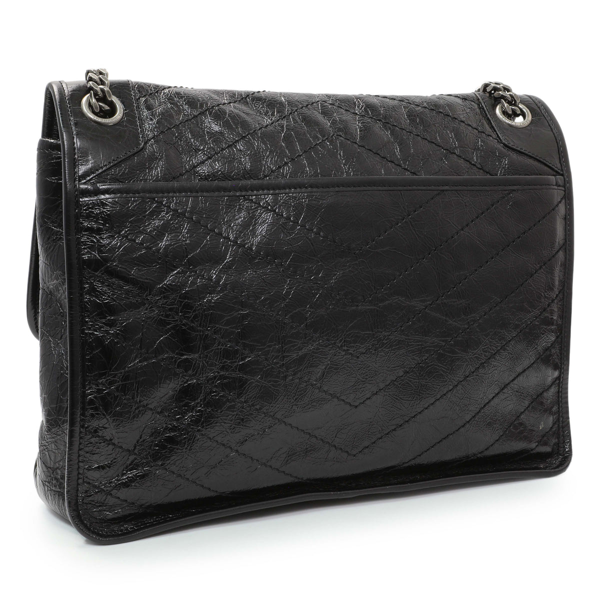 Saint Laurent Black Crinkled Calfskin Matelasse Monogram Large Niki Chain Satchel Handbags Saint Laurent