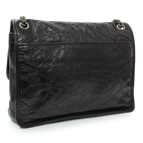 Saint Laurent Black Crinkled Calfskin Matelasse Monogram Large Niki Chain Satchel Handbags Saint Laurent