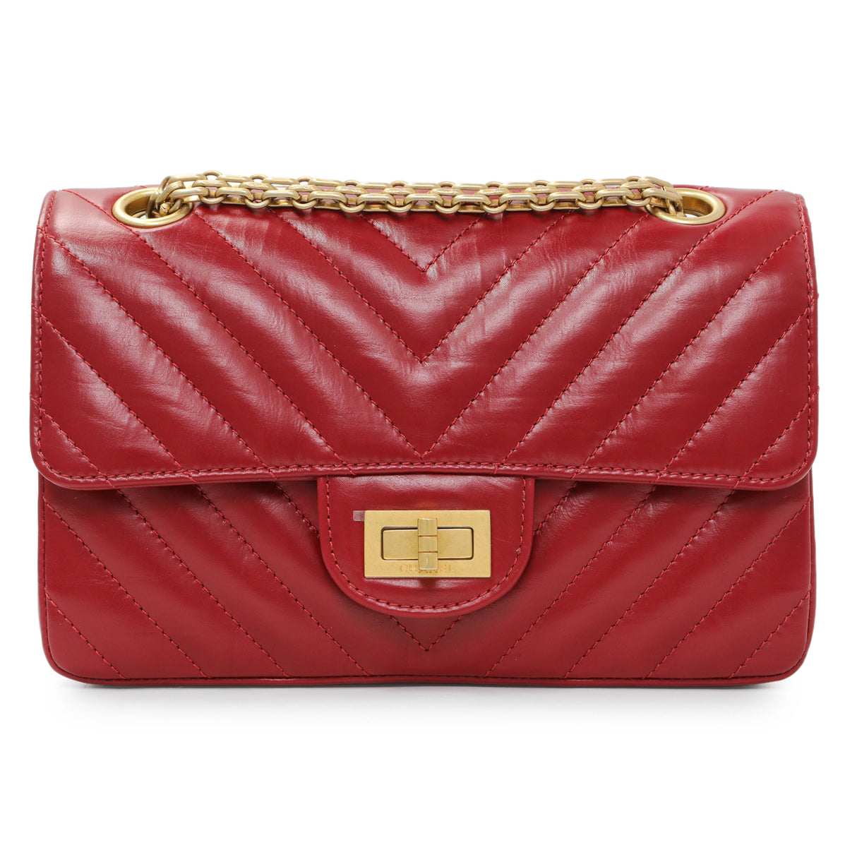 Chanel Dark Red Aged Calfskin Chevron Quilted 2.55 Reissue 224 Handbags Chanel