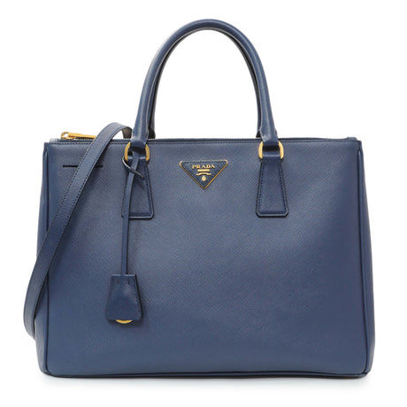 Prada Blue Saffiano Medium Galleria Double Zip Tote Handbags Prada