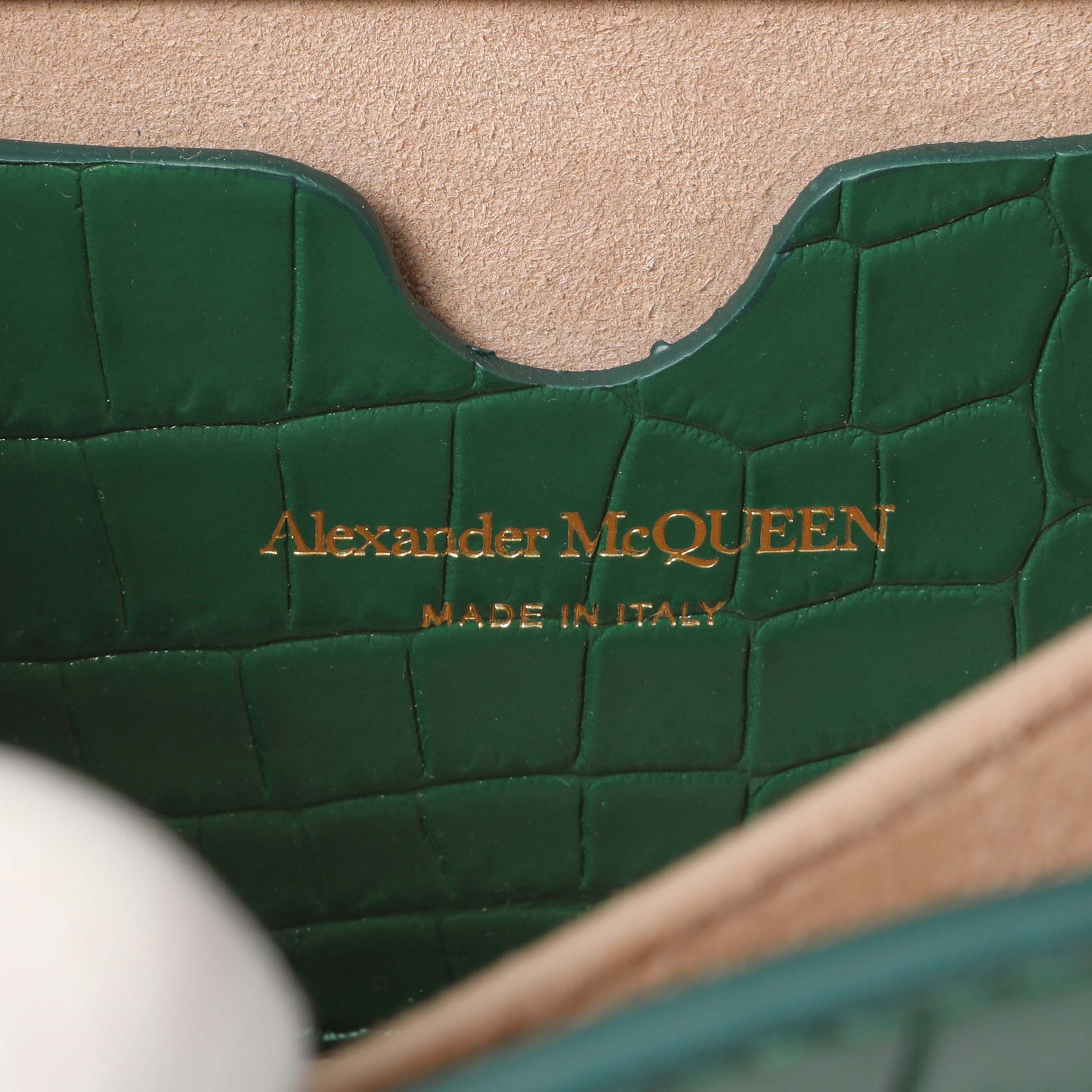 Alexander McQueen Green Crocodile Embossed Calfskin Knuckle