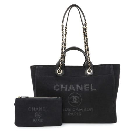 Chanel Black Mixed Fibers Medium Deauville Tote Handbags Modaselle