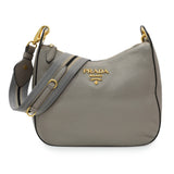 Prada Grey Vitello Phenix Zippered Messenger Hobo