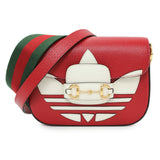 Gucci X Adidas Textured Dollar Calfskin Web Trefoil Mini Horsebit 1955 Shoulder Bag Black Red Handbags Gucci