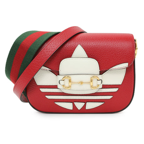 Gucci X Adidas Textured Dollar Calfskin Web Trefoil Mini Horsebit 1955 Shoulder Bag Black Red Handbags Gucci