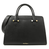 Salvatore Ferragamo Black Hammered Calfskin Today Satchel