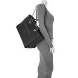 Chanel Black Mixed Fibers Medium Deauville Tote Handbags Modaselle