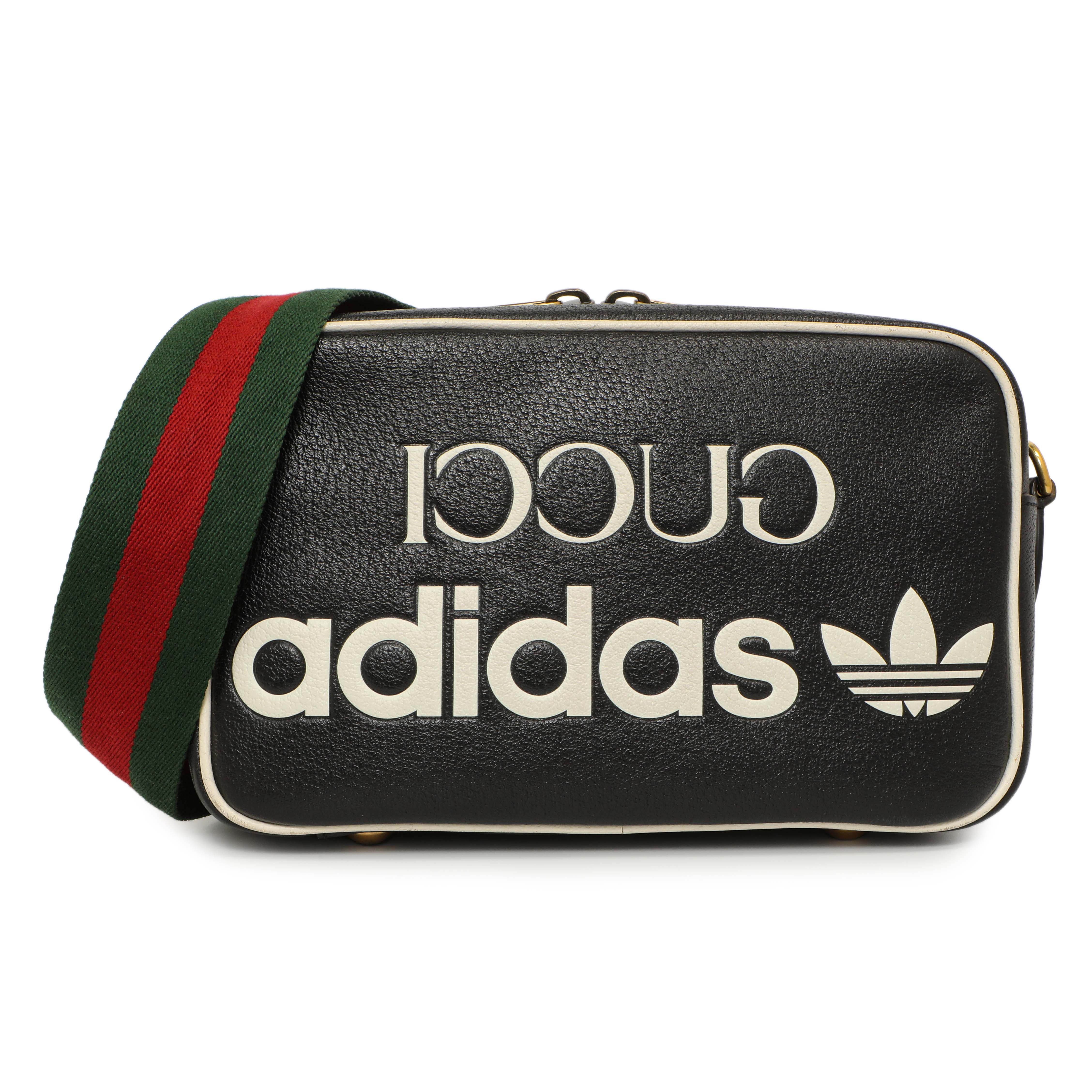 Gucci X Adidas Textured Dollar Calfskin Web Trefoil Logo Small Messenger Bag