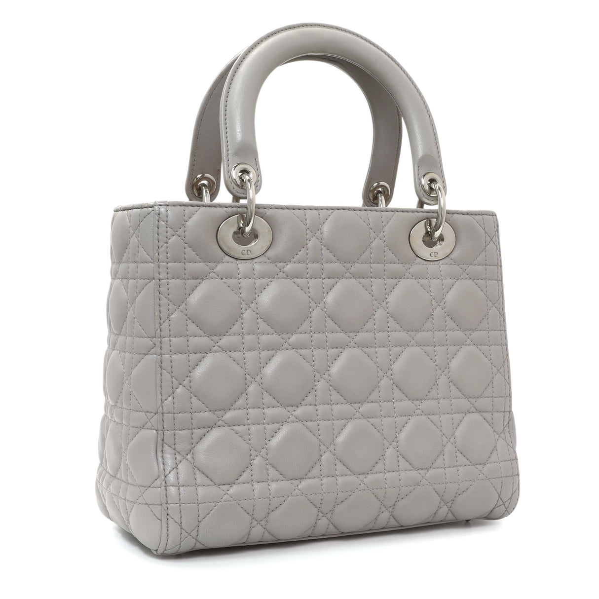 Christian Dior Grey Lambskin Cannage Medium Lady Dior Handbags Christian Dior