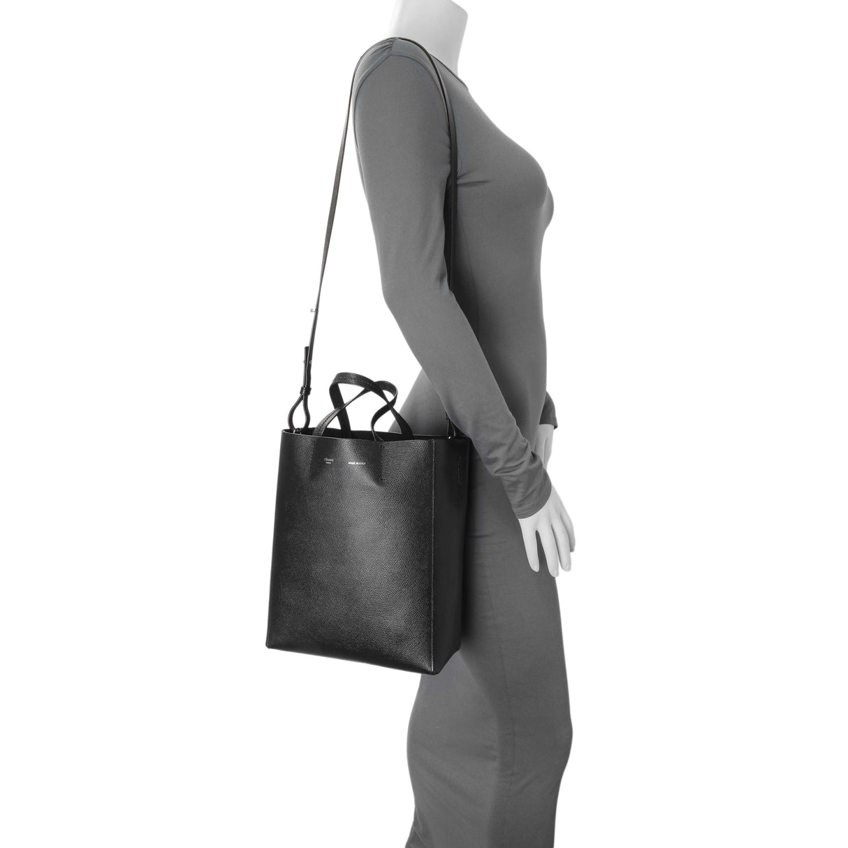 Celine Black Grained Calfskin Small Vertical Cabas Handbags Celine