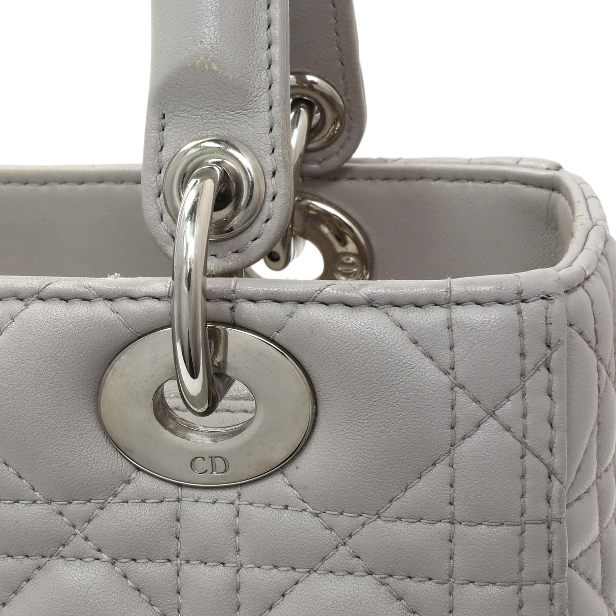 Christian Dior Grey Lambskin Cannage Medium Lady Dior Handbags Christian Dior