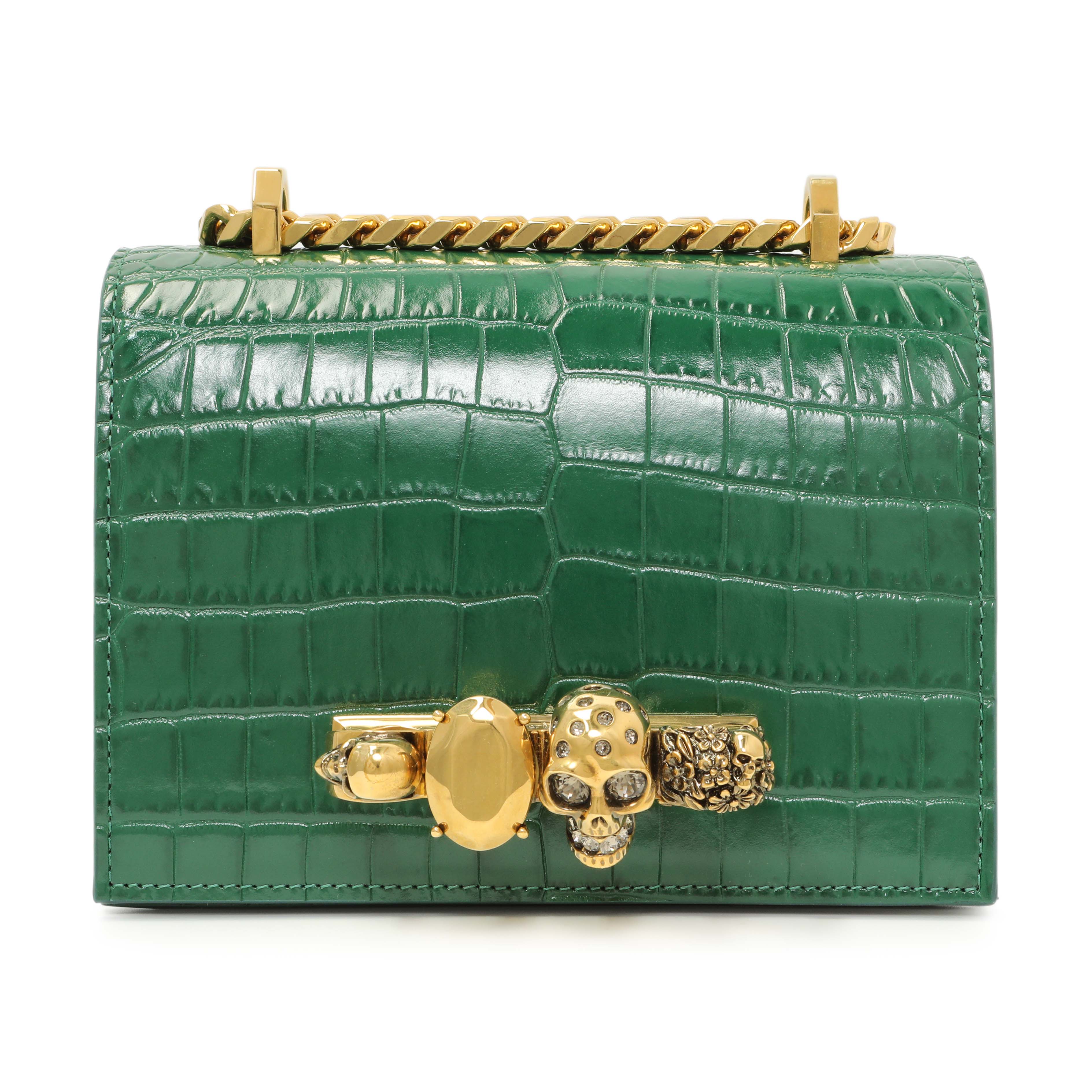 Alexander McQueen Green Crocodile Embossed Calfskin Knuckle