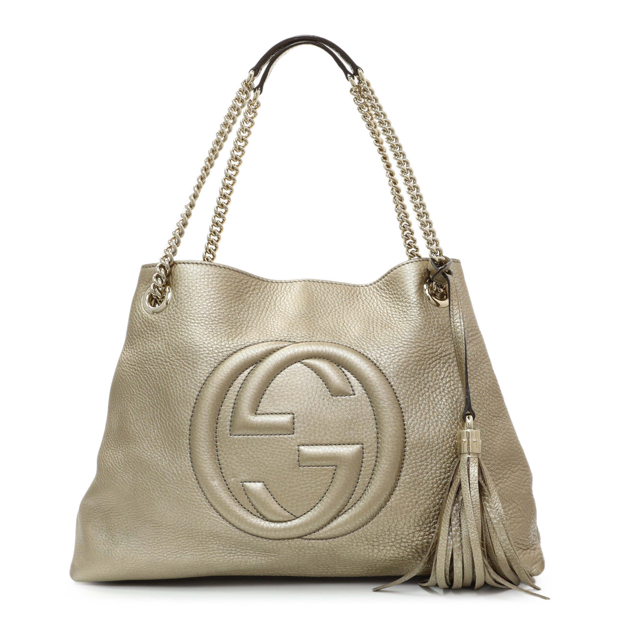 Gucci Gold Pebbled Calfskin Medium Soho Chain Shoulder Bag
