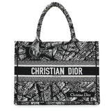 Christian Dior Black White Canvas Embroidered Plan De Paris Medium Book Tote Handbags Christian Dior