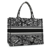 Christian Dior Black White Canvas Embroidered Plan De Paris Medium Book Tote Handbags Christian Dior