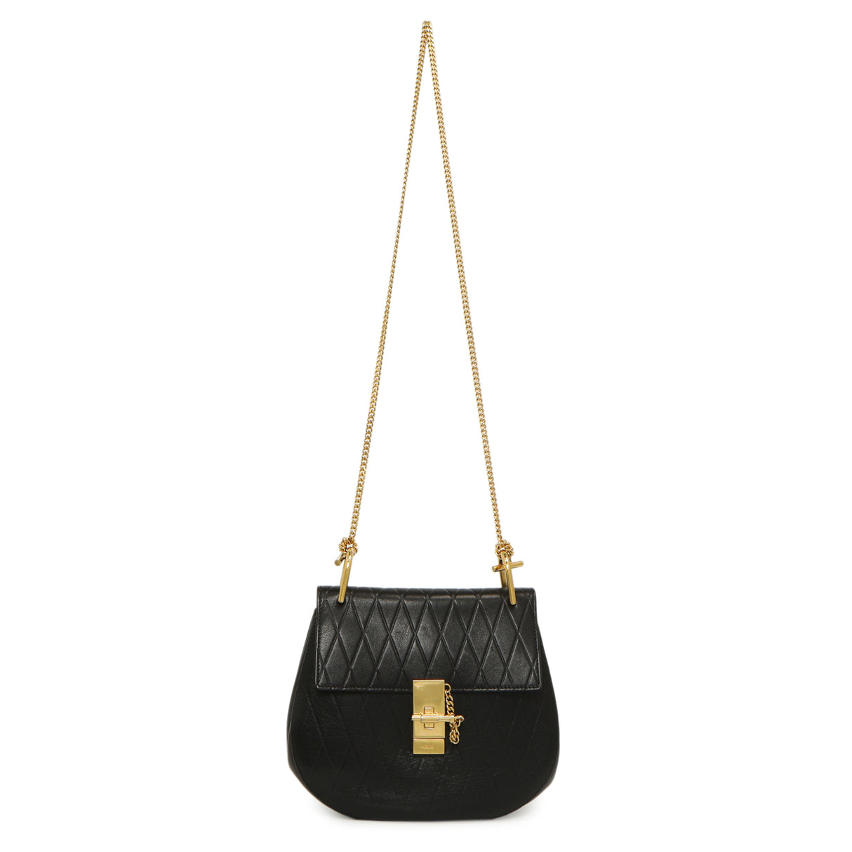 Chloe Black Diamond Embossed Lambskin Drew Shoulder Bag