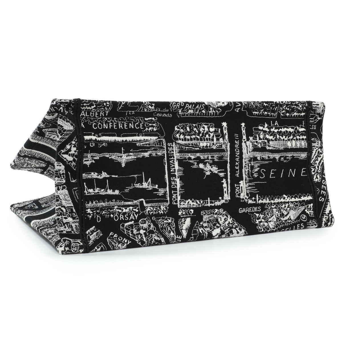 Christian Dior Black White Canvas Embroidered Plan De Paris Medium Book Tote Handbags Christian Dior