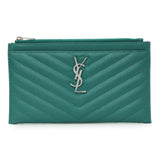 Saint Laurent Teal Grain De Poudre Chevron Monogram Bill Pouch Accessories Saint Laurent