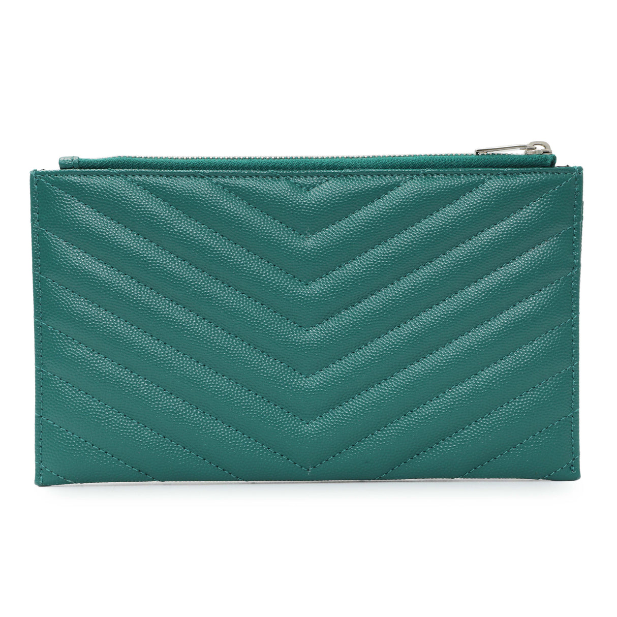 Saint Laurent Teal Grain De Poudre Chevron Monogram Bill Pouch Accessories Saint Laurent