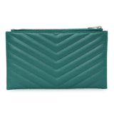 Saint Laurent Teal Grain De Poudre Chevron Monogram Bill Pouch Accessories Saint Laurent