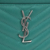 Saint Laurent Teal Grain De Poudre Chevron Monogram Bill Pouch Accessories Saint Laurent
