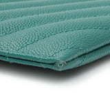 Saint Laurent Teal Grain De Poudre Chevron Monogram Bill Pouch Accessories Saint Laurent