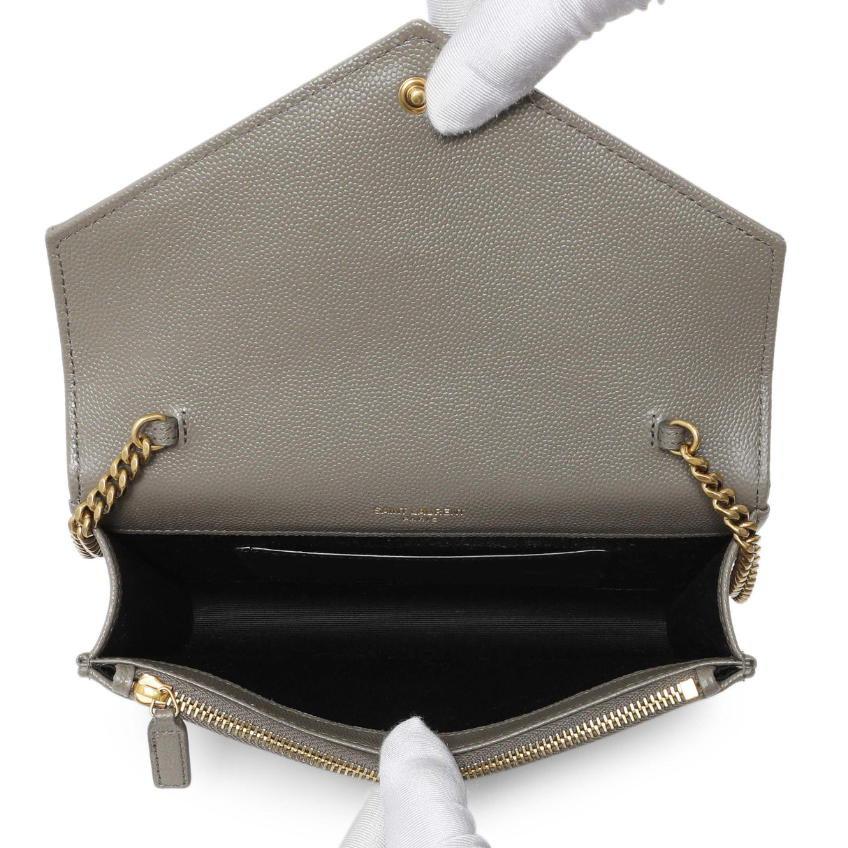 Saint Laurent Taupe Grey Grain De Poudre Envelope Chain Wallet Handbags Saint Laurent