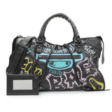 Balenciaga Black Agneau Graffiti All Over Classic Hardware City Handbags Balenciaga