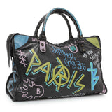 Balenciaga Black Agneau Graffiti All Over Classic Hardware City Handbags Balenciaga
