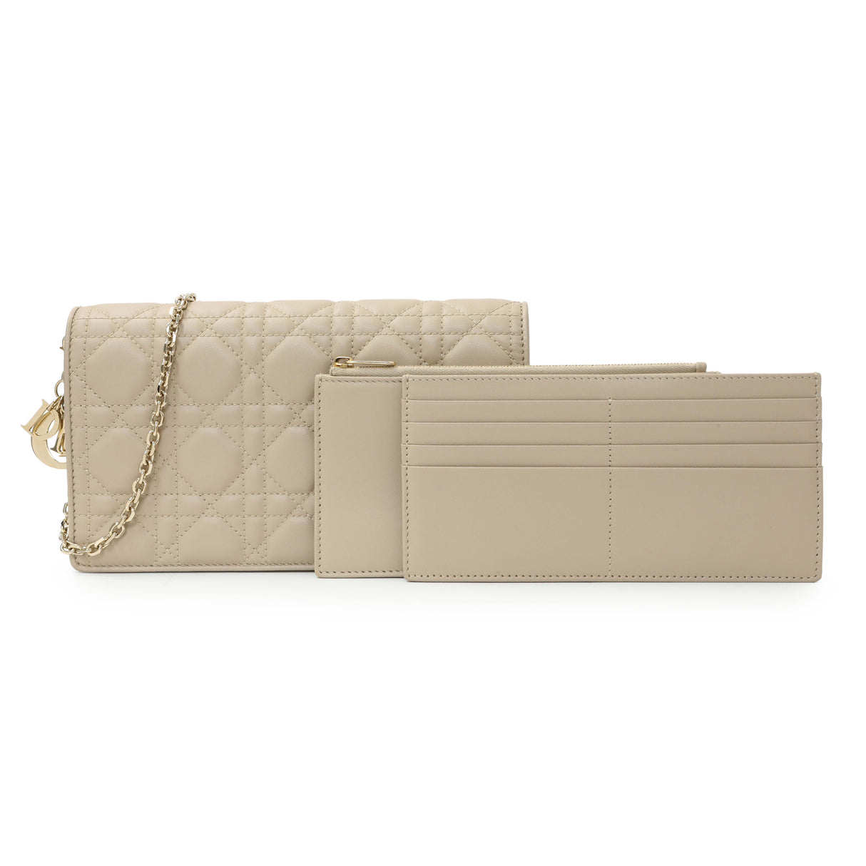 Christian Dior Beige Lambskin Cannage Lady Dior Pouch Handbags Christian Dior